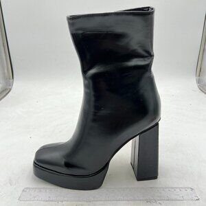 Black Elegant Square Toe Platform Ankle Boots Chunky High Heel Side Zipper Shoes